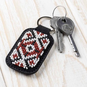 DIY Embroidered Key ring - Bead embroidery kit on artificial leather. Beading kit. Bead embroidery by Wonderland Crafts FLBB-095