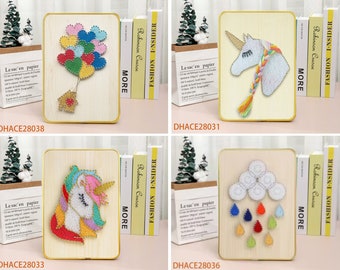 String Art Kits with Stand. DIY Home Decor. Simple Decorative Nail Art Kit. Unicorn. Cloud and House with Balloons Sting Art Pattern