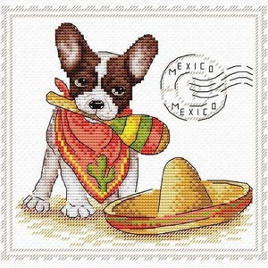 Fun Dog Cross Stitch kit. Cross Stitch Pattern on Aida 14 count canvas. Beginner Cross Stitch by MP Studia. SM-069