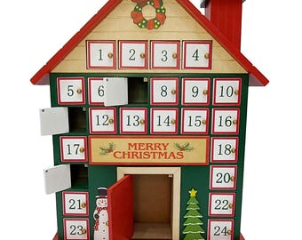 Christmas Cottage Wooden Advent Calendar – A Festive Countdown to Christmas with 24 Doors. Advent Calendar by Wizardi F07M6-17
