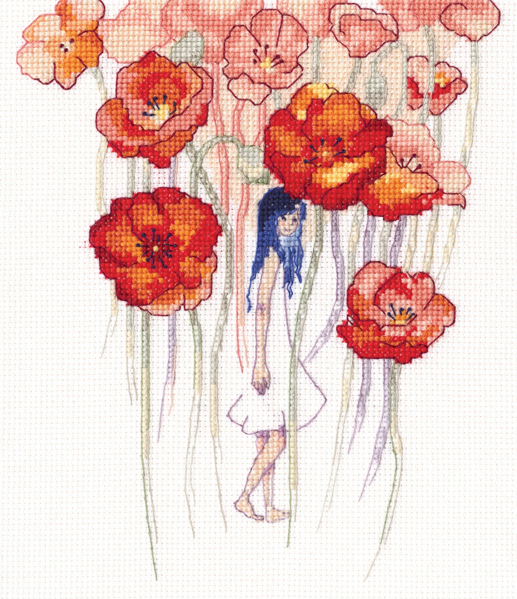 Poppy Bouquet Cross-stitch Kit on Aida 16 Count Canvas. Summer