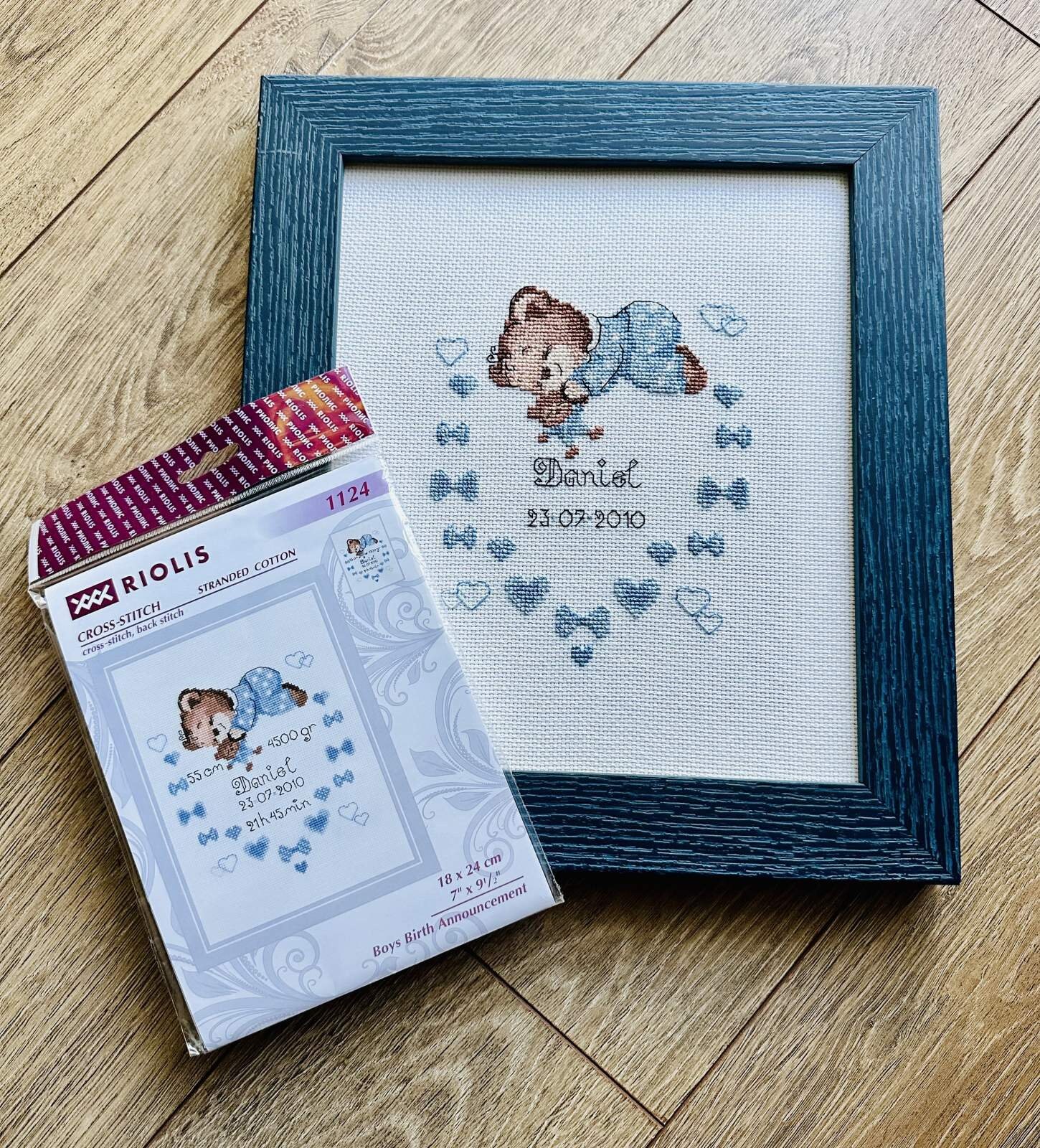 Boys Birth Announcement - Counted Cross-stitch Kit. Sleepy