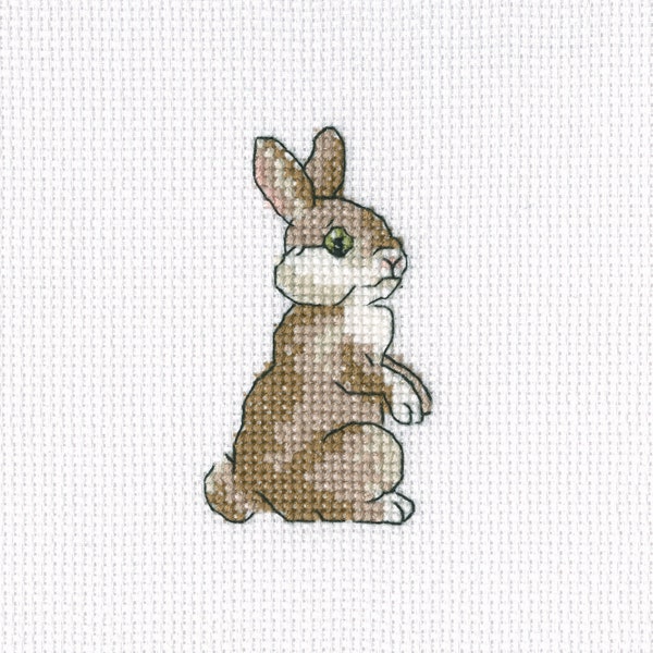 Rabbit cross-stitch kit on Aida 14 count canvas. Monochrome little Bunny Animal. Leveret Easy & Fast Cross Stitch kit by RTO H264
