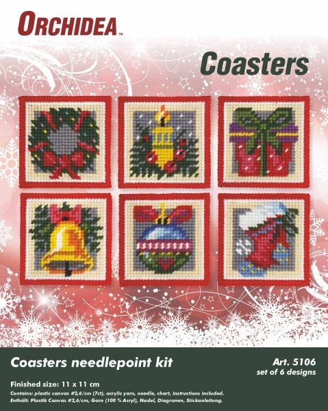Coaster Needlepoint (halfstitch) Kit Set Of 6 Designs "Christmas Time" 5106