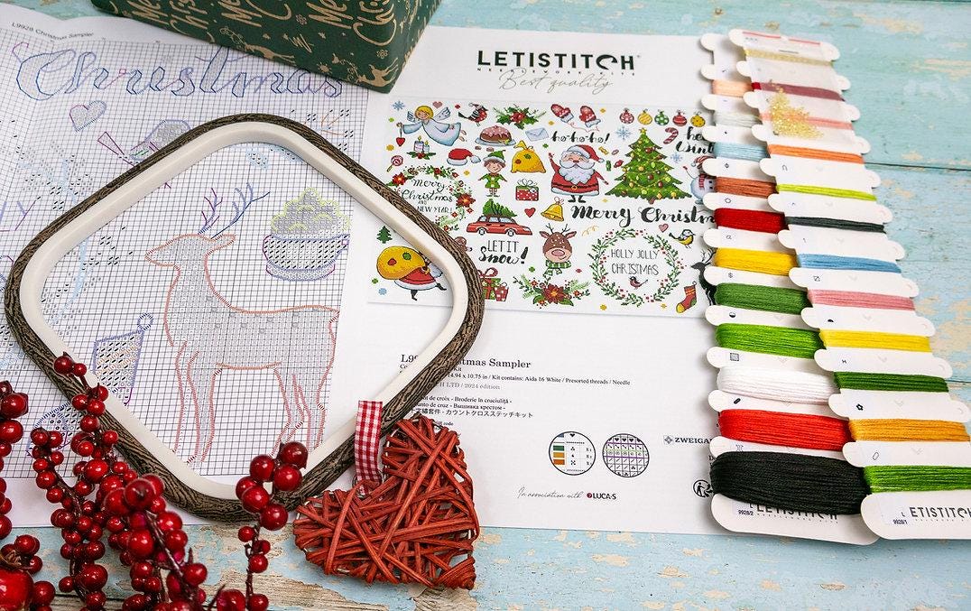 Christmas Sampler Counted Cross Stitch Kit – Festive Holiday Embroidery ...