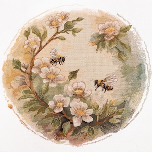 Honey colors - Counted Cross-Stitch Kit. Bees Cross Stitch. Flowers Embroidery Pattern. Needlecraft kit by Abris Art AH-207