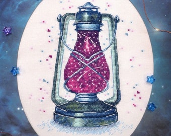 Watercolor Lamp Cross-stitch kit on Aida 27 count canvas.  Cross Stitch kit by Oven 1164