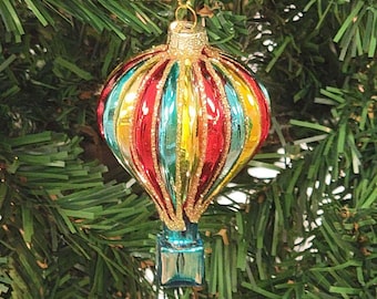 Multicolored Hot Air Balloon Glass Christmas Ornament. Christmas Tree Decor by Wizardi F07M7-34-LH76-23074
