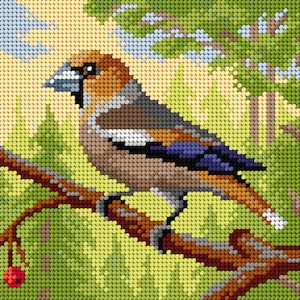 Gobelin canvas for halfstitch without yarn. Hawfinch. Bird on a Branch. by Orchidea 3498F