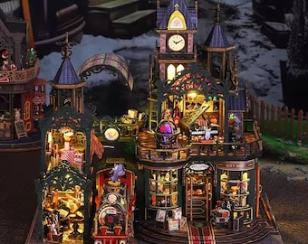 DIY Miniature Roombox Kit - Railway City. Handmade Dollhouse Kit with LED Light by Wizardi F07M51-99-ES019