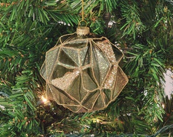 Hexagon-Shaped Glass Ball Christmas Ornament. Holiday Ornament. Christmas Tree Decor by Wizardi