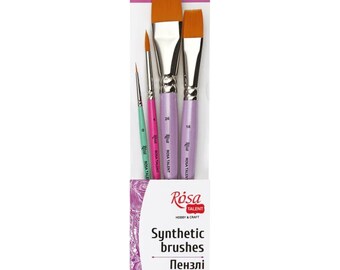 Paint Brushes Set for Decor and Painting. Synthetic Round / Flat Hair. Paintbrush Set by Rosa Studio H&CSET04