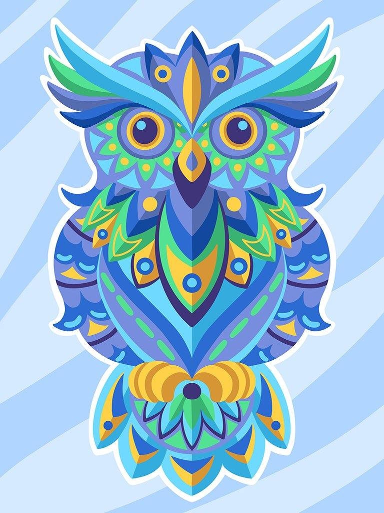 Cute Owl Diamond Painting Set by Wizardi. Fantasy Diamond Art Beginner Kit.  Easy Diamond Painting Kit CS2711 
