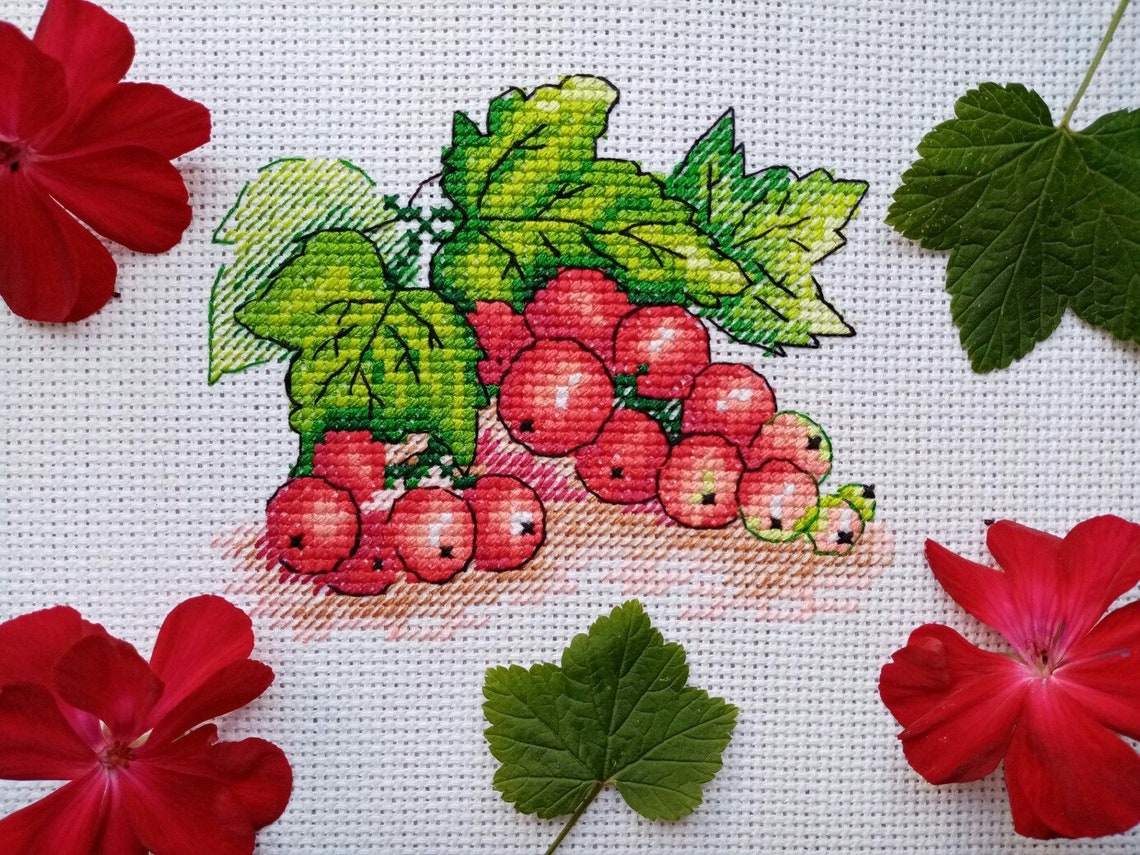 Red Currant Crossstitch Kit on Aida 14 Count Canvas. MP Etsy