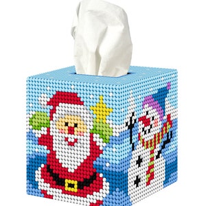 Tissue Box Cover Christmas Santa Claus and Snowman - needlepoint half stitch on the plastic canvas. Home Decoration Orchidea 5108