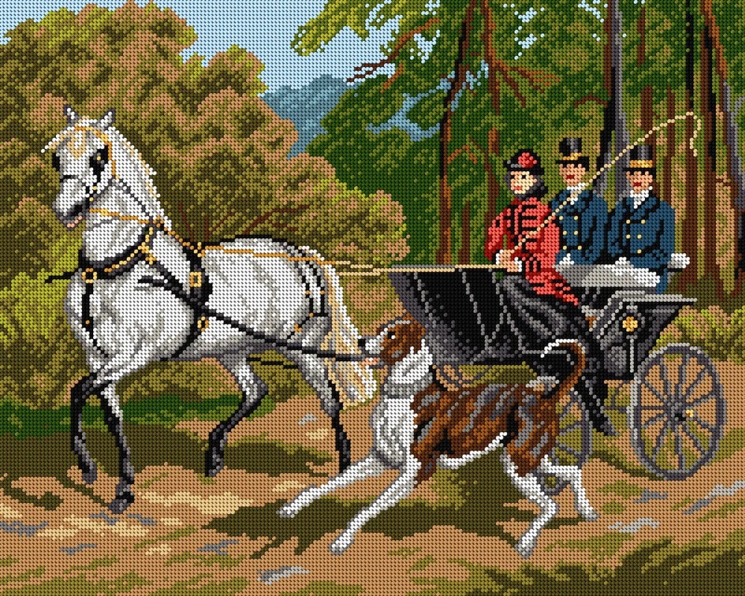 Horse-drawn Carriage Ride - Needlepoint Canvas for Halfstitch Without ...