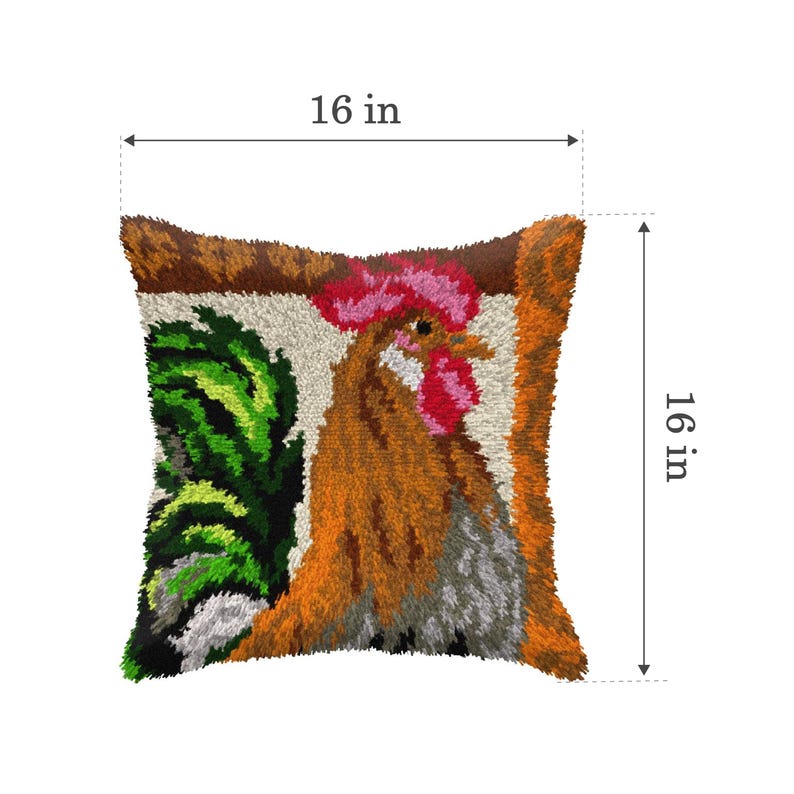Latch Hook Pillow Kit - Rooster. DIY Cushion Cover with Farm Animal by Orchidea 4122 image 2