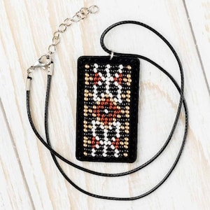 DIY Embroidered Pendant - Bead embroidery kit on artificial leather. Beading kit. Bead embroidery by Wonderland Crafts FLBB-075