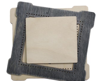 Square Grey Wooden Frame for Cross Stitch.  Delicate Openwork Cut Plywood Frame for Cross Stitch or Other Crafts. Many Colors