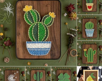 String Art DIY Kit – Cactus, Succulent, Clover & Lemon Designs. Floral Patterns by Wizardi F07-M12-3-DH