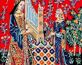 Lady Unicorn Hearing. Needlepoint Canvas for Half Stitch without Yarn. Printed Tapestry Canvas by Margot de Paris MRC1531137