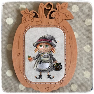 Halloween Witch Frame  - Counted Cross-stitch with Hand made Wooden Frame Neocraft DI-49