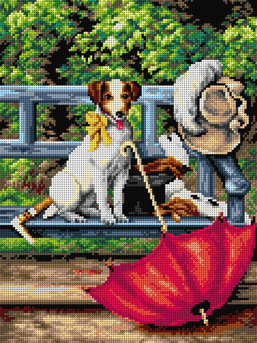 Labrador With Umbrella Needlepoint Canvas Without Yarn. Dog Printed
