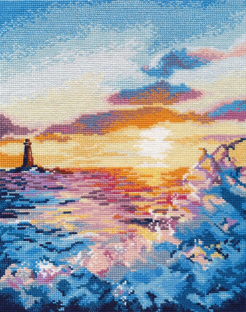 Sunset Cross Stitch Kit. Cross Stitch Pattern on Aida 16 Count Etsy