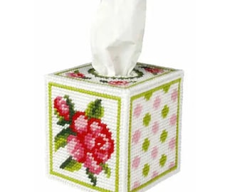 Tissue Box Cover Rose - needlepoint half stitch on the plastic canvas. Red Flower kit. Home Decoration Orchidea 5101