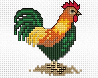 Rooster cross-stitch kit on Aida 14 count canvas. Monochrome little Animal. Easy & Fast Cross Stitch kit by Luca-s B018L