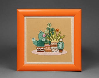 Counted Cross Stitch Kit Crystal Art Triptych "Bright Mexico" - Succulent on Aida 16 count canvas. Mexican Cactus. Charivna Mit BT-199C