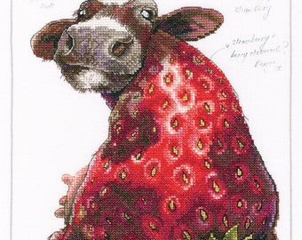 Cow Berry. Bull cross-stitch kit on Aida canvas. Monochrome Fantasy Animal.  Cross Stitch kit by RTO M70041