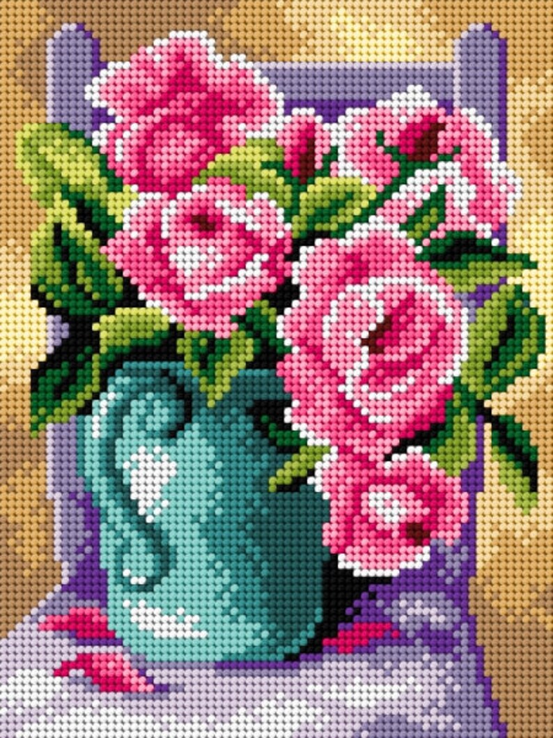 Still Life With Roses. Needlepoint Canvas for Half Stitch Etsy