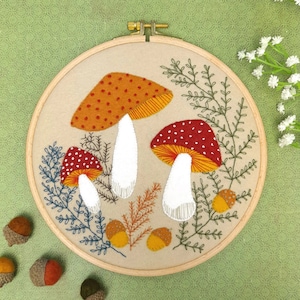 Toadstool - Felting Kit. Needle Felting Kit. Applique Felt Kit for Beginners. Three Mushrooms Pattern by Corinne Lapierre. APPTDS1O