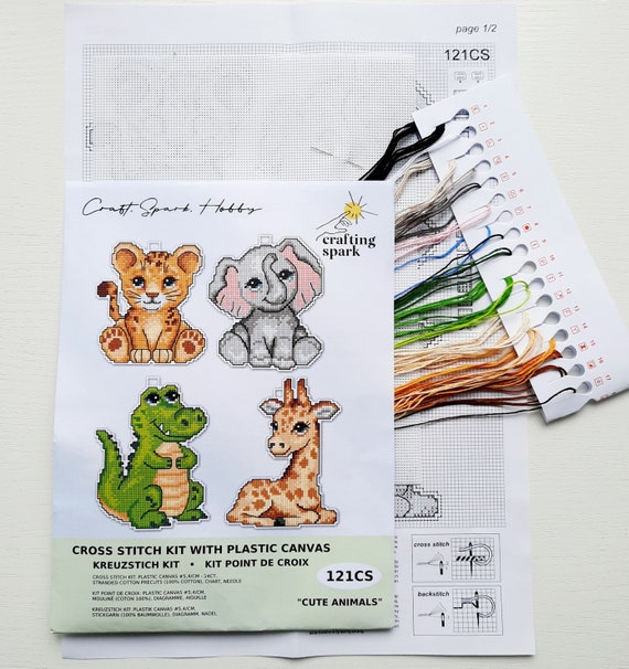 Kraftex cross stitch kits for beginners (zoo animal theme - 6.75 inch