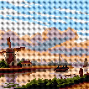 Gobelin canvas for halfstitch without yarn after Lodewijk Johannes Kleijn-A Panoramic Summer Landscape with Barges. by Orchidea 3504F