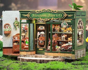 DIY Miniature Roombox Kit - Blossom Florists. Handmade Dollhouse Kit with LED Light by Wizardi F07M51-97-GB403