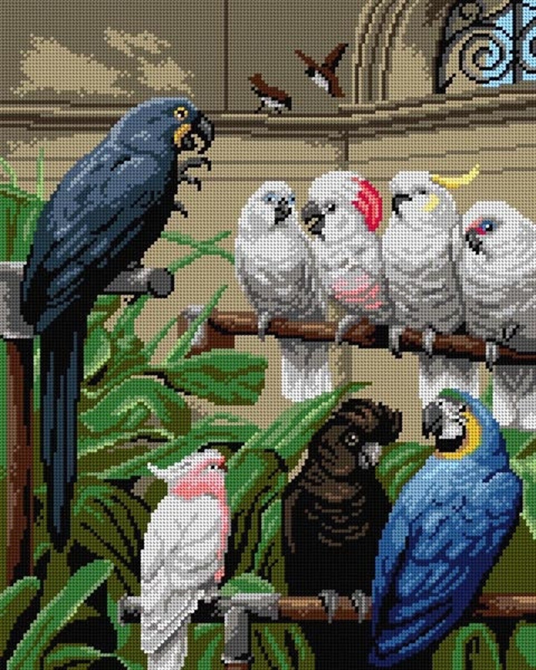 Фрагмент 2 схемы вышивки попугаев