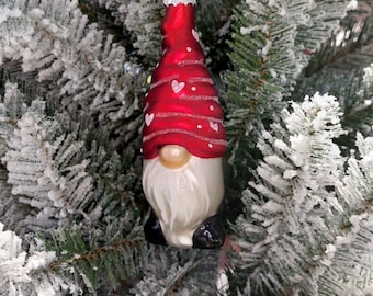Christmas Glass Ornament - Red Gnome. Holiday Ornament. Christmas Tree Decor by Wizardi F07M3-4 HB-SY25194