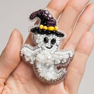 Halloween Ghost DIY Beading Kit. Handmade Jewelry Making Kit. Bead Embroidery Kit. Seed Beeded Brooch. Charivna Mit BP-333C