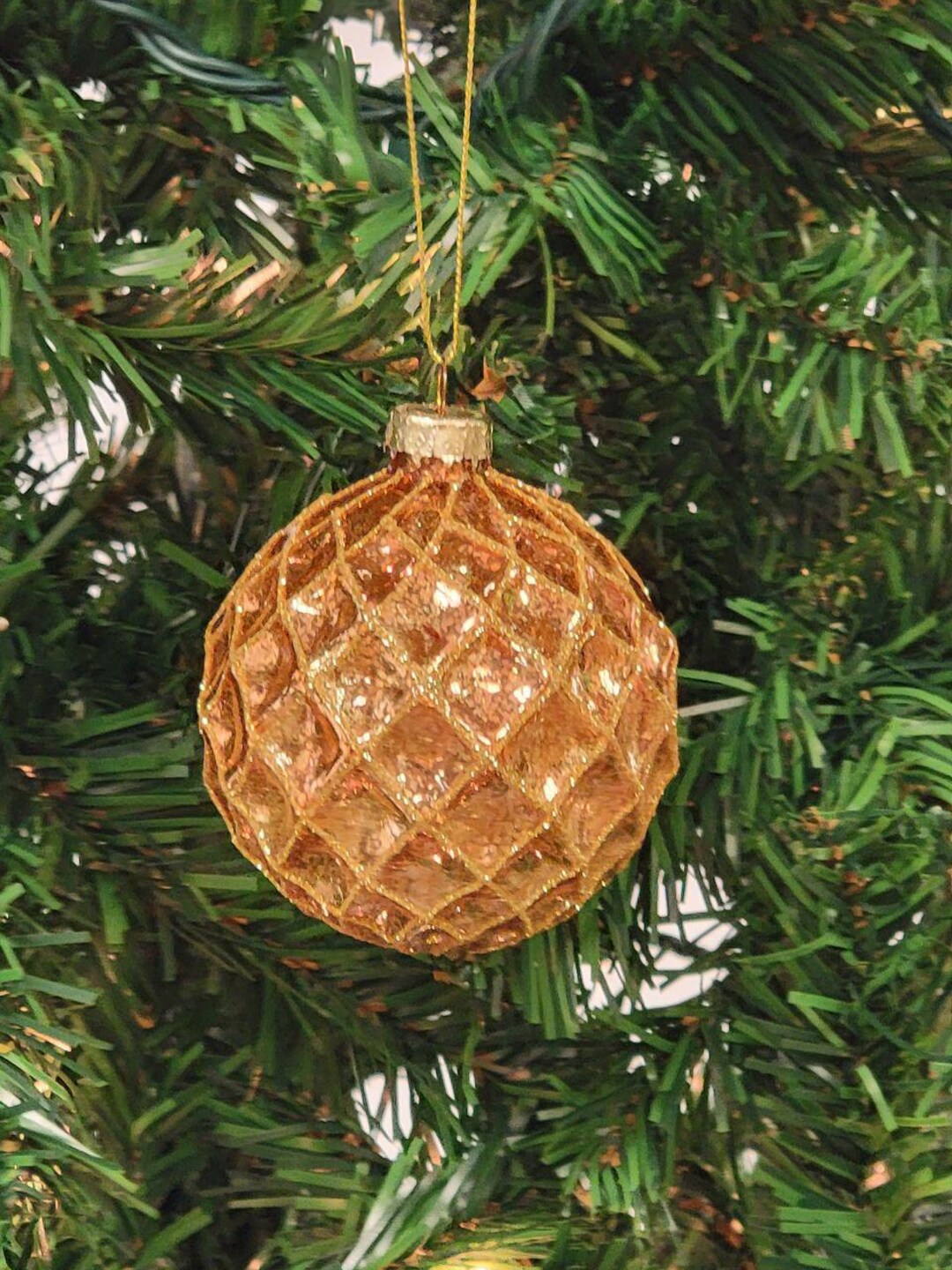 Copper Quilted Glass Balls Christmas Ornament. Quilted Ball Holiday