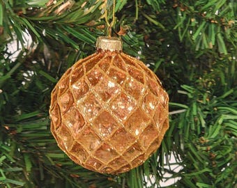 Copper Quilted Glass Balls Christmas Ornament. Quilted Ball Holiday Ornament. Christmas Tree Decor by Wizardi