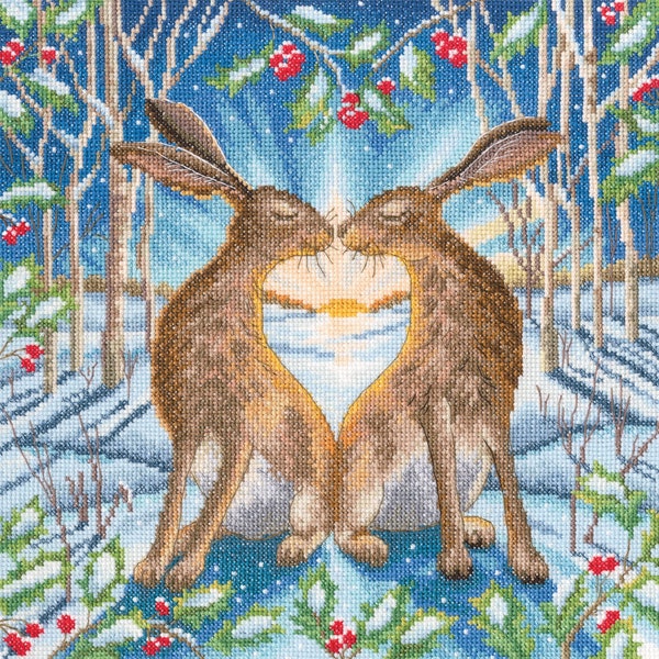 Good Morning Rabbits. Christmas cross-stitch kit. Monochrome Bunny Animal. Cross Stitch kit by RTO M944