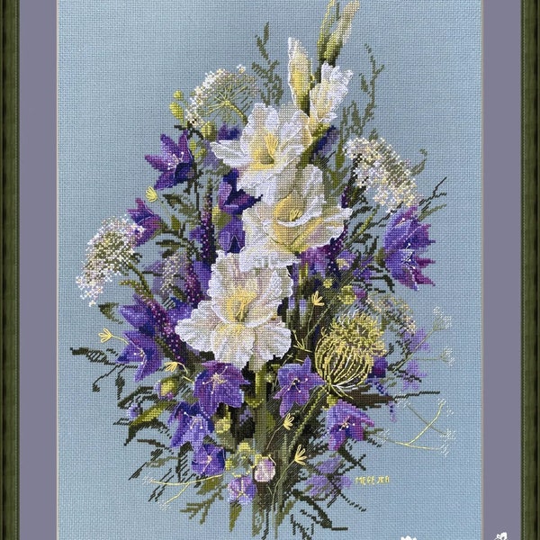 The White Sword Lily - Counted Cross-Stitch Kit on Aida 16 Count Canvas. Flowers Cross Stitch Pattern by Merejka K-223