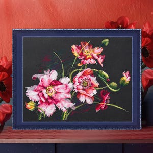 The Mystery of Poppies - Counted Cross-Stitch Kit. Floral Pattern on Aida 14 Count Canvas. Flowers Embroidery Kit by Magic Needle 210-192