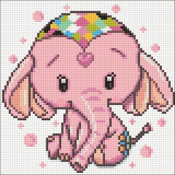 Pink Elephant. Diamond Art kit. Diamond painting kit 7.9 x 7.9 inches.  Diamond painting set by Crafting Spark CS2480