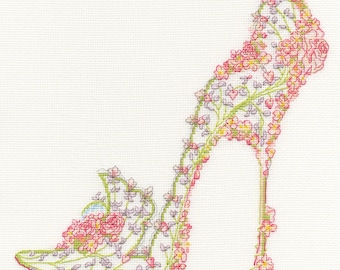 Wedding Slipper. Sally King cross-stitch kit on Aida 14 count canvas.  Ice Cream cross stitch kit Bothy Threads XSK11