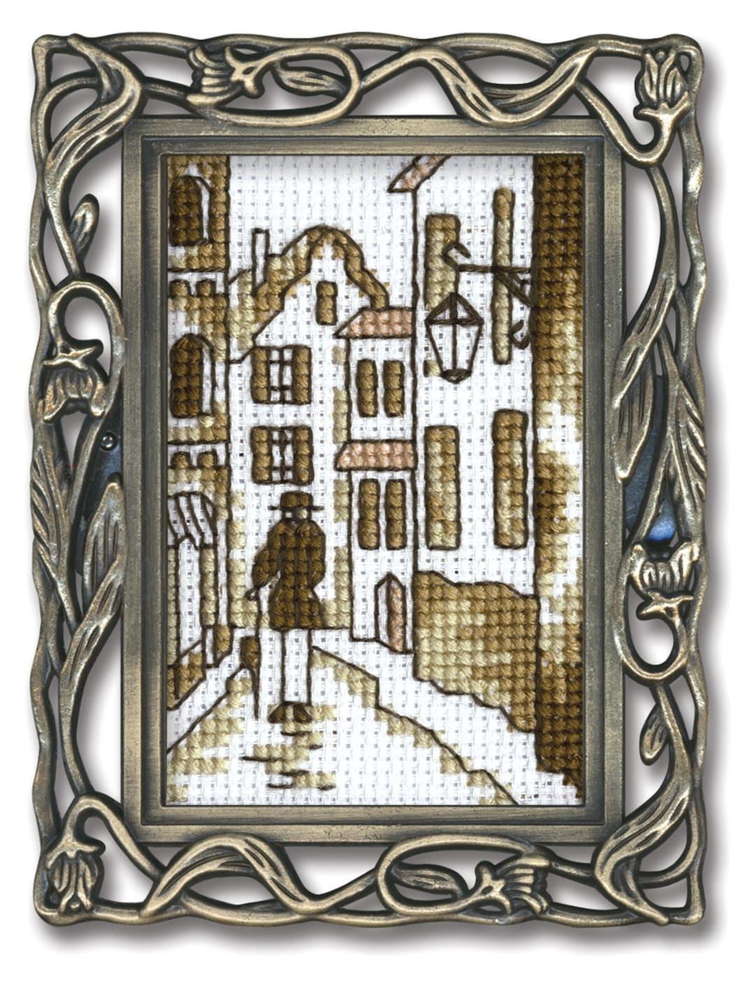 Autumn City Cross-stitch Kit on Aida 14 Count Canvas With Frame