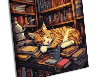 Paint by Numbers kit Cat with Books KHO6505  15.75 x 15.75 in DIY Acrylic Painting USA Shipping Handmade Gift