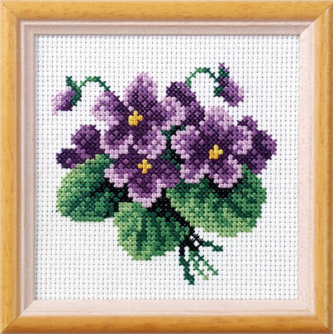Lilac Flowers - Violets Cross-stitch Kit on Printed Canvas